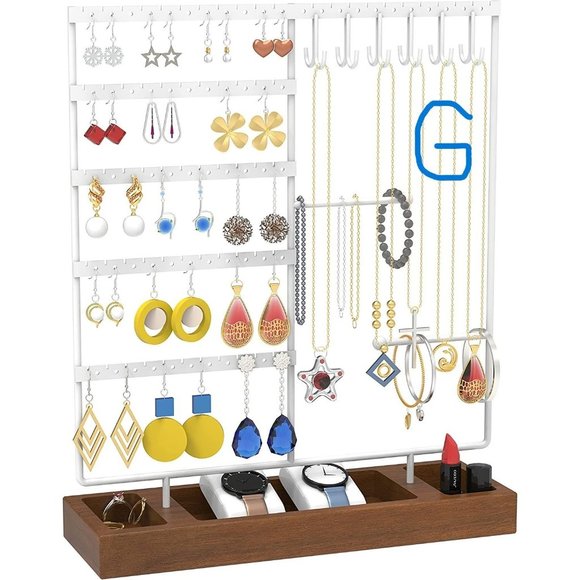 New Earring Holder,Ear Stud Holder with Wooden Tray,Jewelry Organizer Ho… - Picture 1 of 7